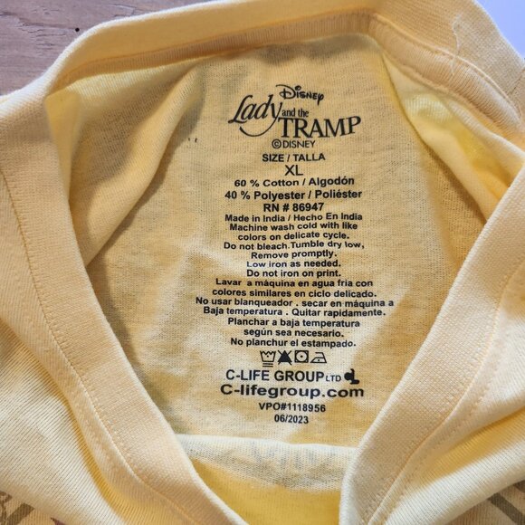 Disney Lady And The Tramp T-Shirt Yellow Graphic Print Unisex XL NEW NWT - Picture 5 of 10